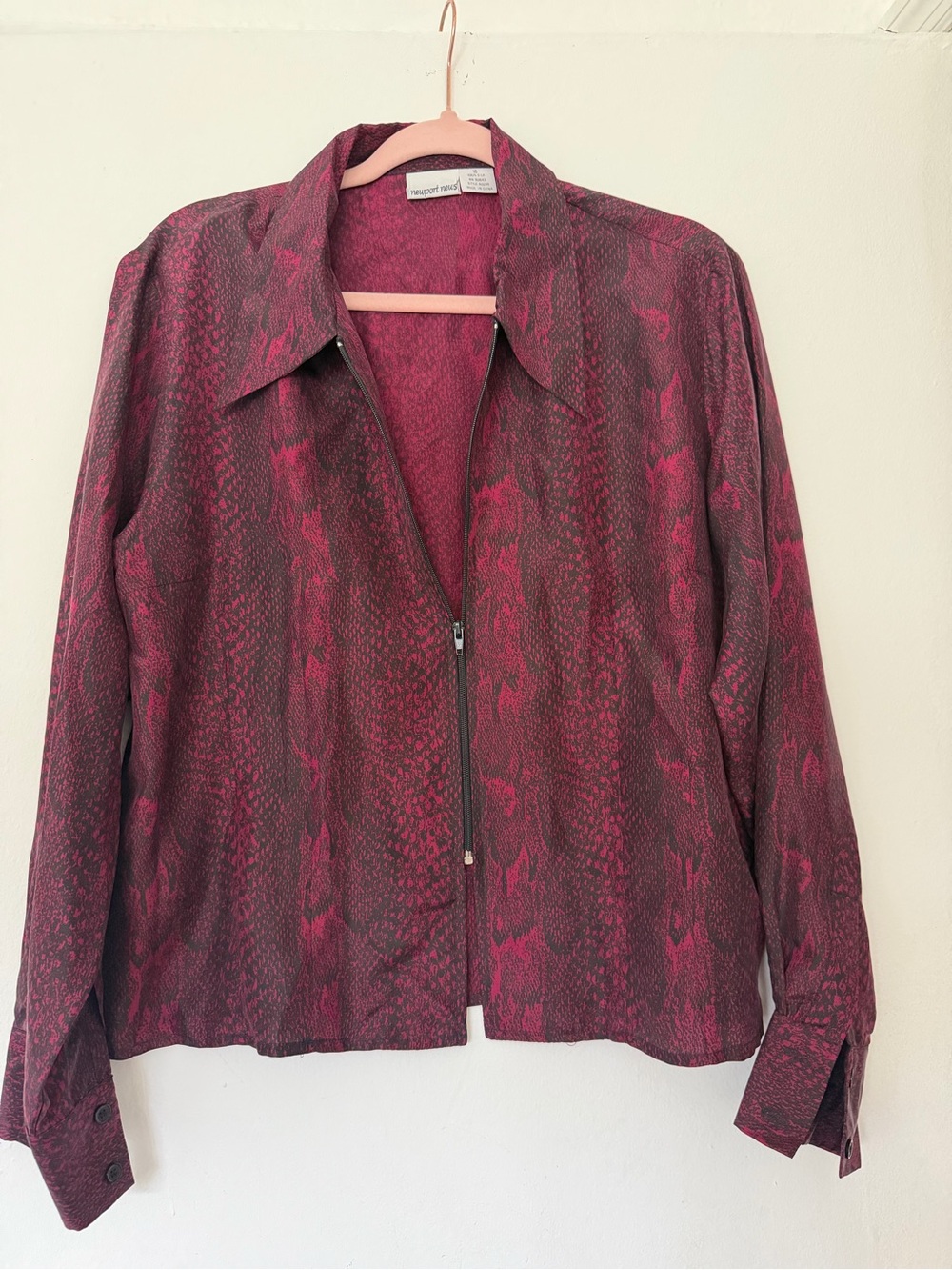 Newport News Raspberry and Maroon Snake-Print Zip Jacket